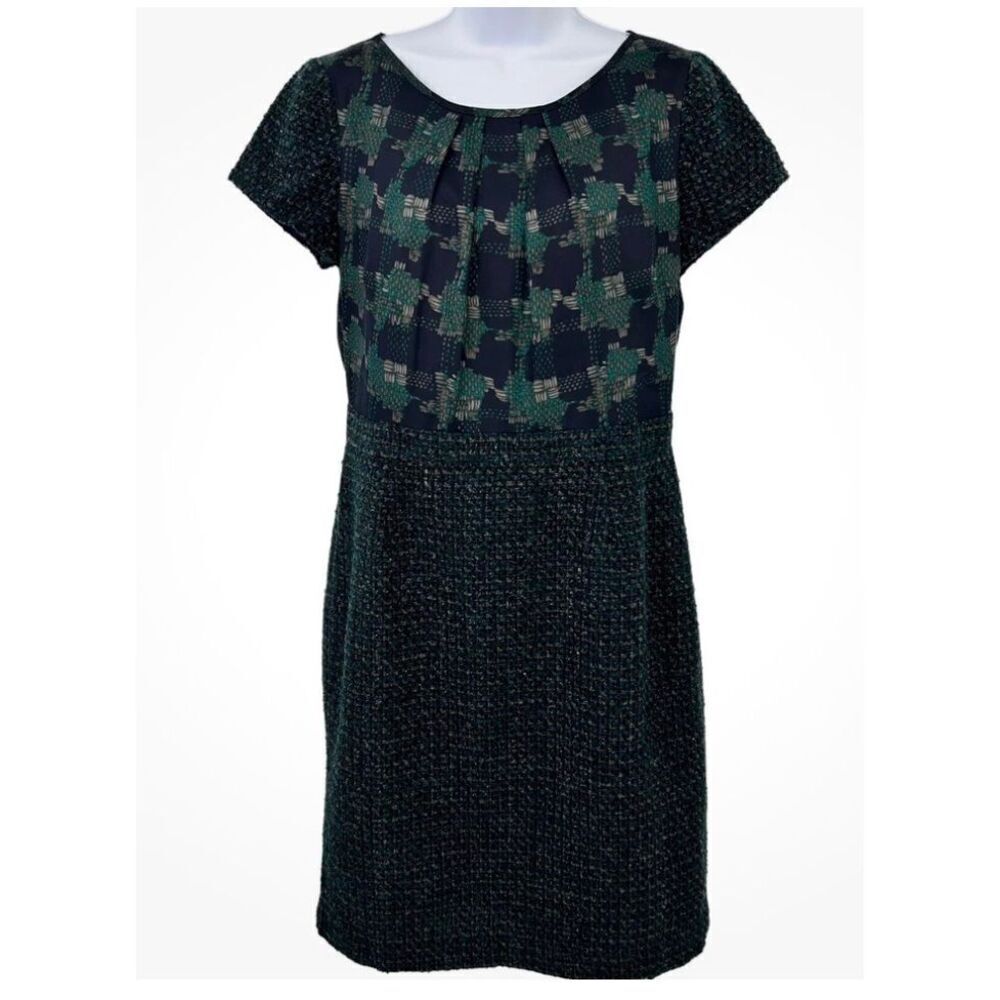 Talbots Dress Womens Size 12 Tweed Mixed Media Midi Blue Green